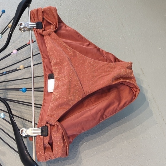 Soluna Lurex Shimmer Gold Swim Bikini Set Top and Bottoms Size Large Sweetheart - Picture 3 of 14